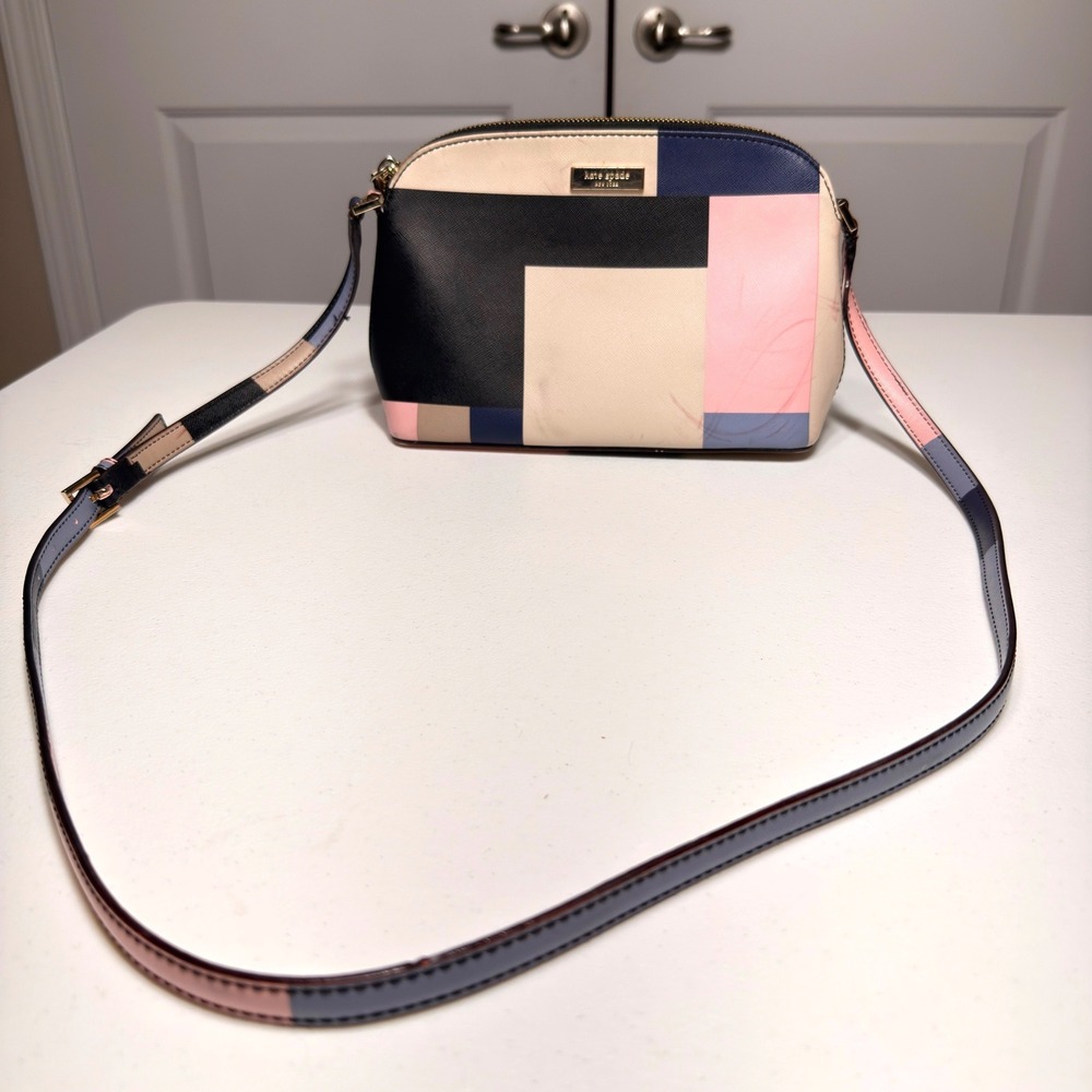 Kate Spade Crossbody Bag Colorblock Pink Navy Cream Leather Shoulder Purse
